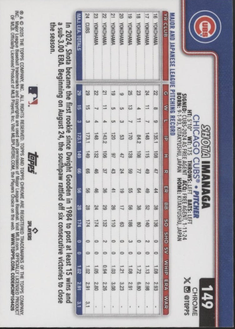 Shota Imanga 2025 Topps Chrome Sepia Refractor #149