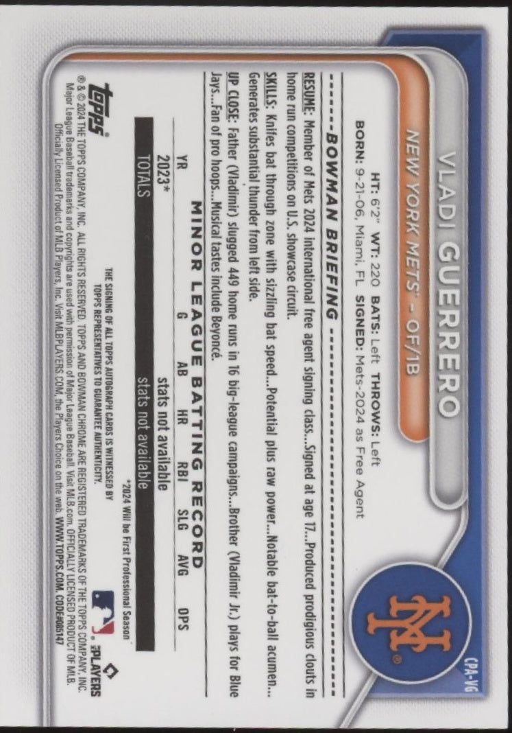 Vladi Guerrero 2024 Bowman Chrome Auto #CPA-VG