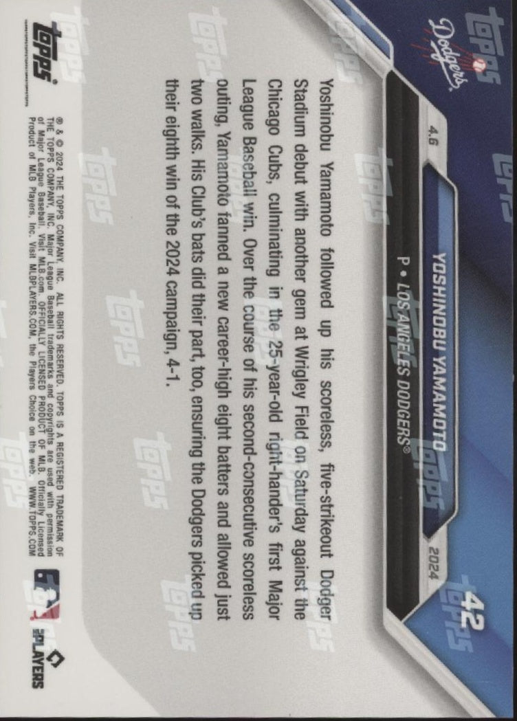 Yoshinobu Yamamoto 2024 Topps Now RC #42 #5