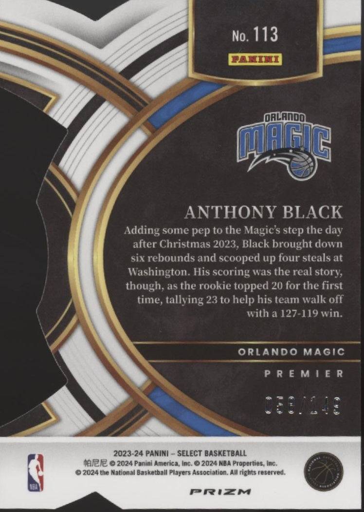 Anthony Black 2023-24 Panini Select Die-Cut Prizm Prizm RC 058/149 #113