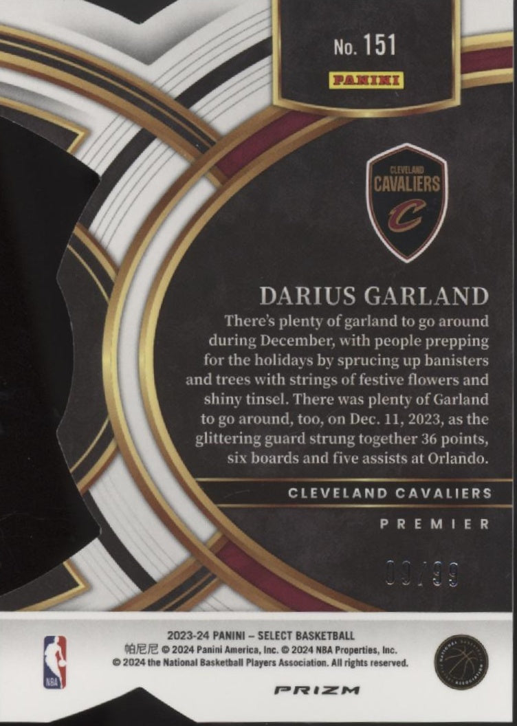 Darius Garland 2023-24 Panini Select Die-Cut Purple Prizm 09/99 #151