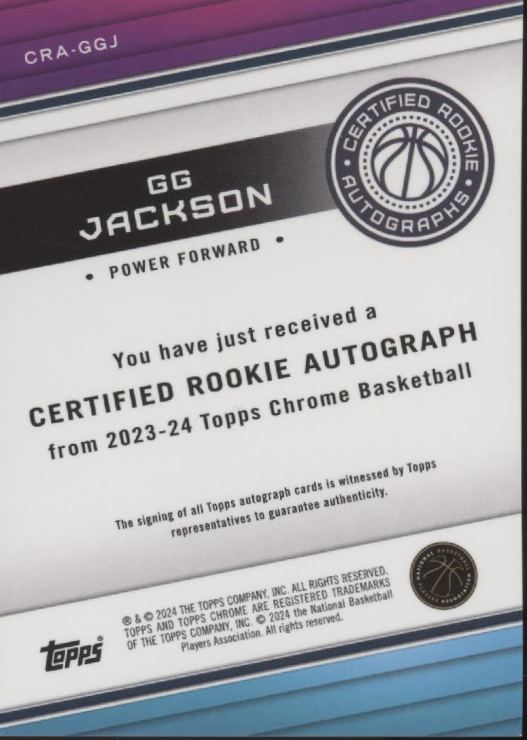 GG Jackson 2023-24 Topps Chrome Certified Rookie RC Auto #CRA-GGJ