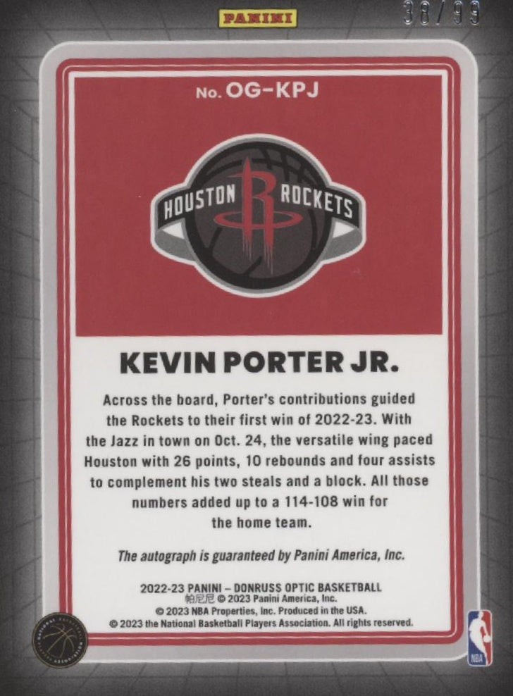 Kevin Porter Jr. 2022-23 Panini Donruss Optic Opti-Graphs Auto 38/99 #OG-KPJ