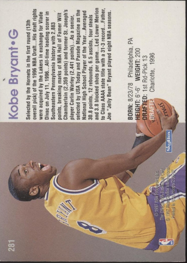 Kobe Bryant 1996-97 Skybox NBA Hoops RC #281