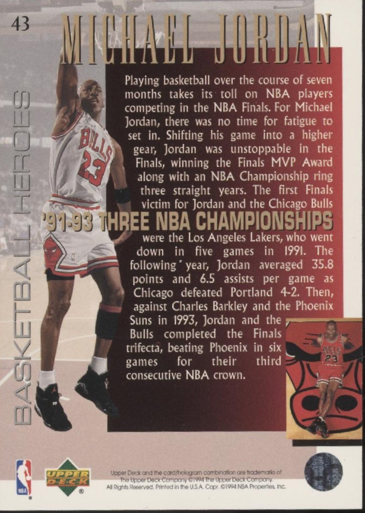 Michael Jordan 1994-95 Upper Deck Basketball Heroes #43
