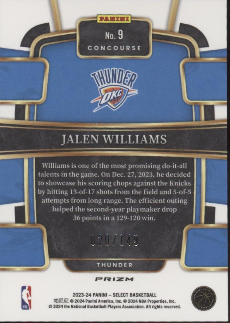 Jalen Williams 2023-24 Panini Select White Prizm 020/149 #9