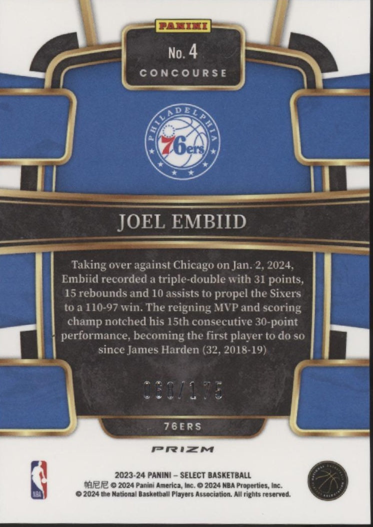Joel Embiid 2023-24 Panini Select Maroon Prizm 068/175 #4