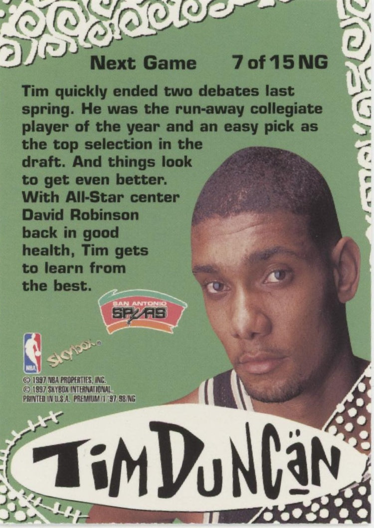 Tim Duncan 1997-98 Skybox Premium Next Game #7