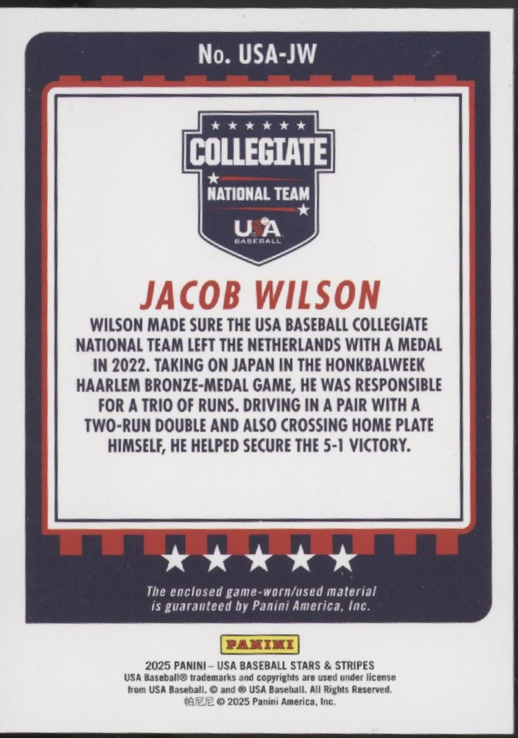 Jacob Wilson 2025 Panini USA Stars & Stripes Swatch #USA-JW