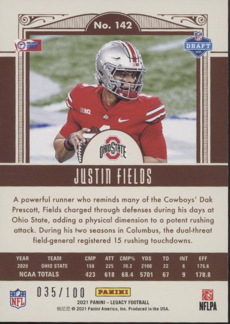 Justin Fields 2021 Panini Legacy Green RC 035/100 #142