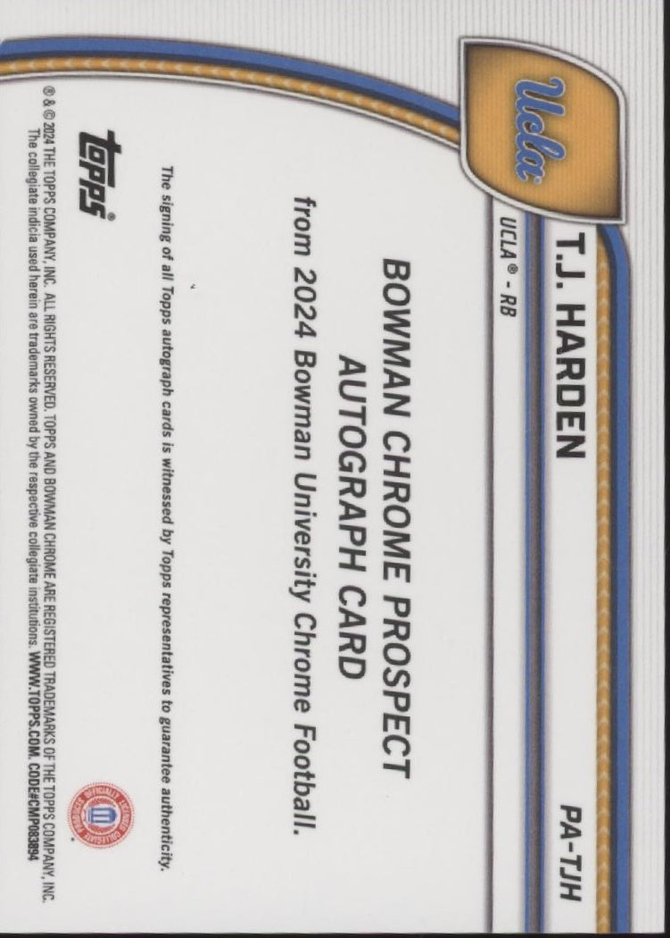 TJ Harden 2024 Bowman Chrome University Auto #PA-TJH
