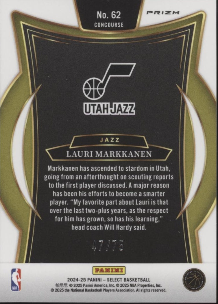 Lauri Markkanen 2024-25 Panini Select White Fast Break Prizm 47/75 #62