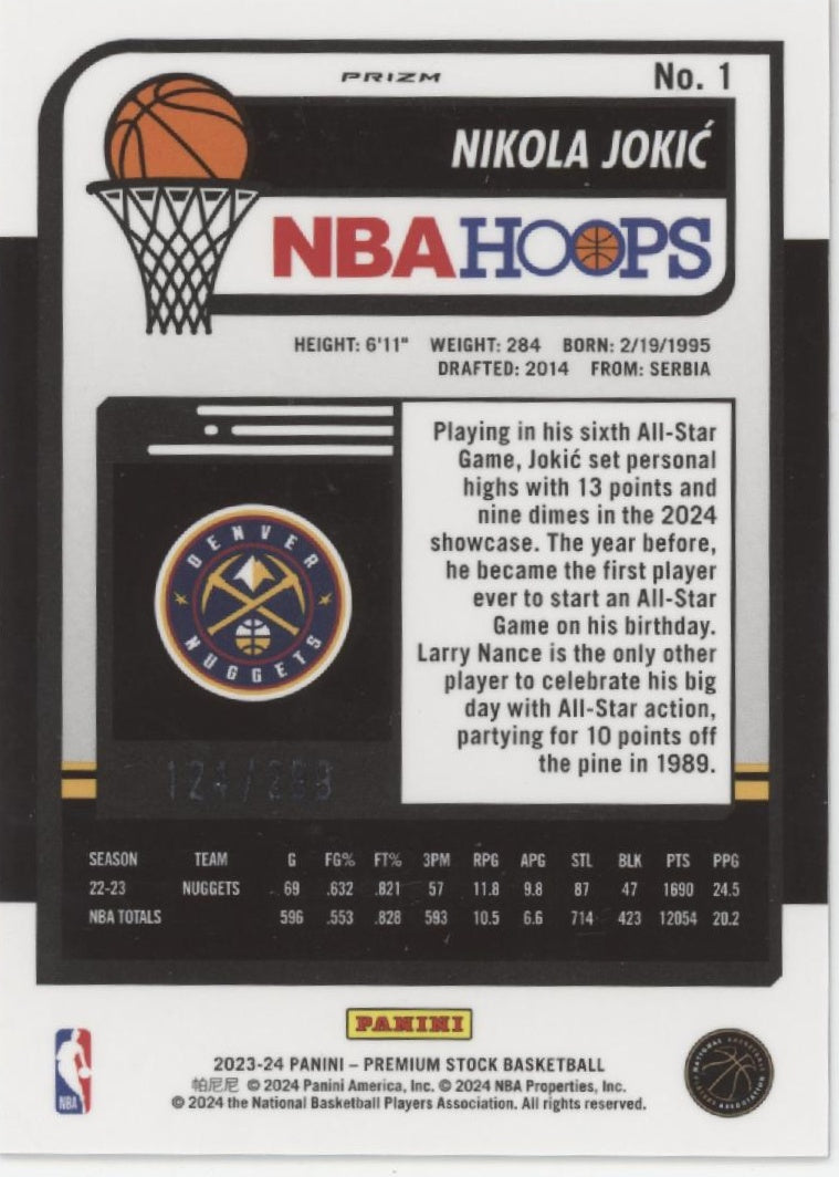 Nikola Jokic 2023-24 Panini Premium Stock Hoops Orange Prizm 124/299 #1