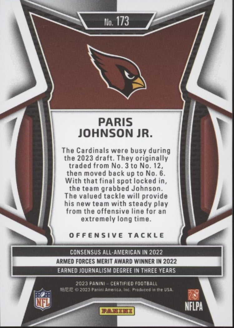 Paris Johnson Jr. 2023 Panini Certified Gold RC 10/15 #173