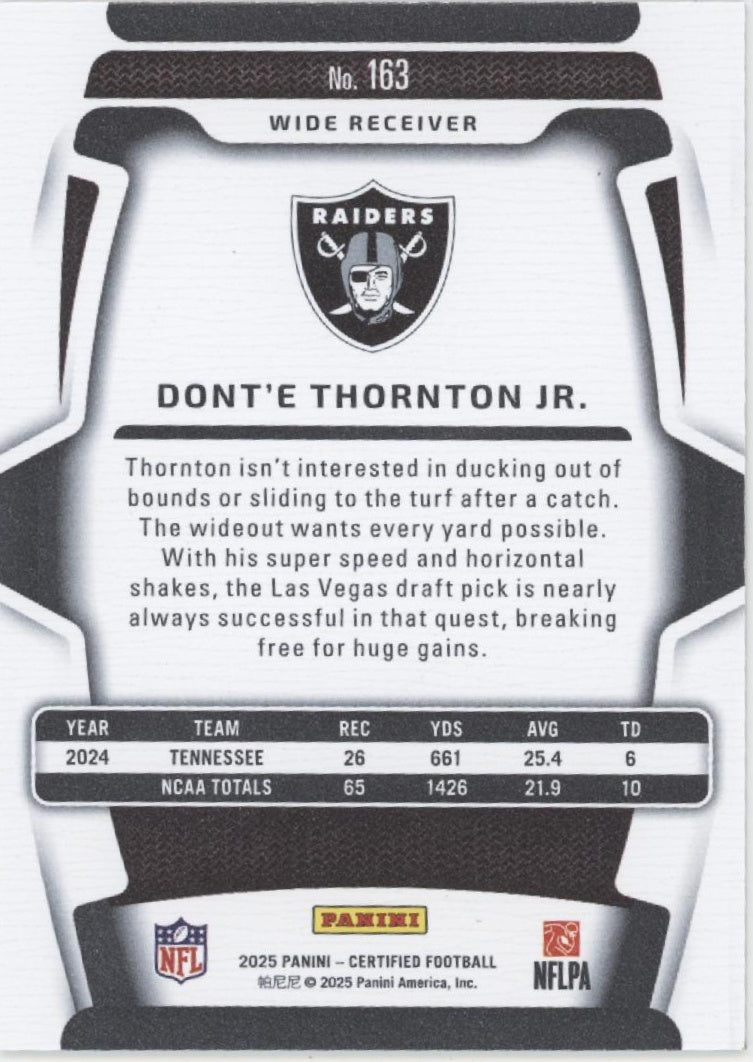 Dont'e Thornton Jr. 2025 Panini Certified Mirror Bronze FOTL RC #163