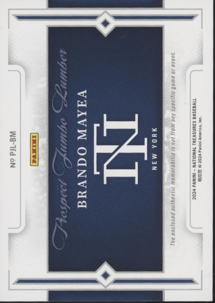 Brando Mayea 2024 Panini National Treasures Bat Relic 12/49 #PJL-BM