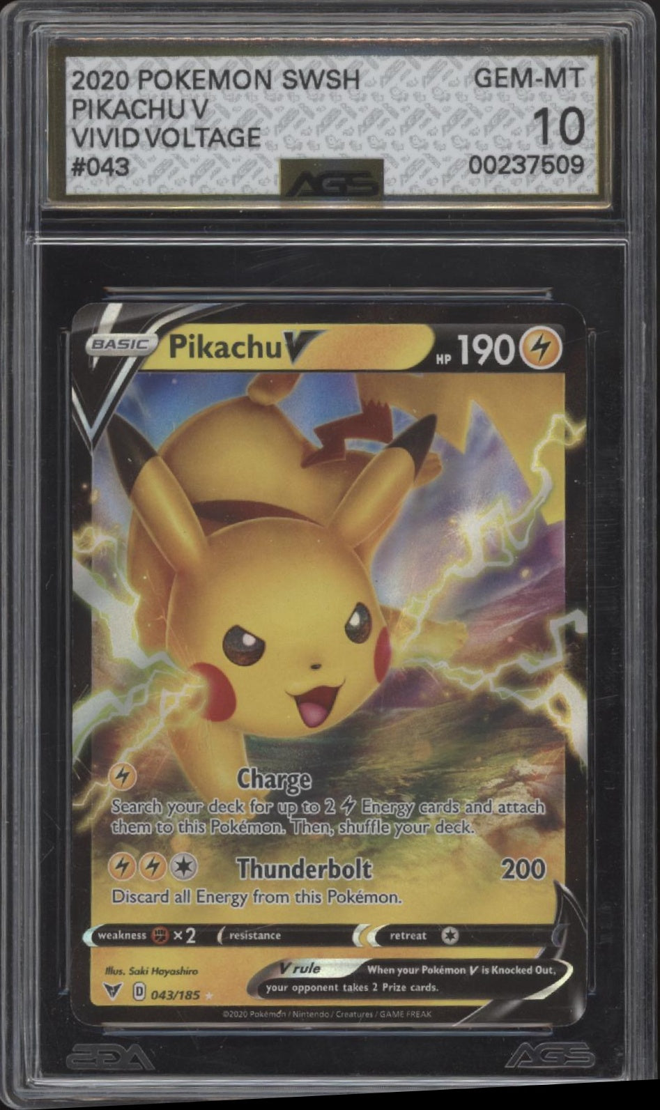 Pikachu V Pokemon Vivid Voltage #043 AGS 10 Pikachu V Pokemon Vivid Voltage #043 AGS 10