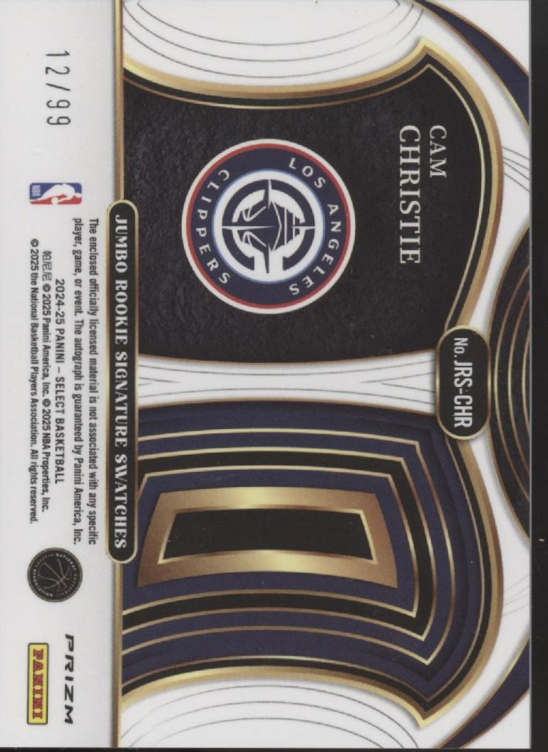 Cam Christie 2024-25 Panini Select Prizm Swatch RC Auto 12/99 #JRS-CHR