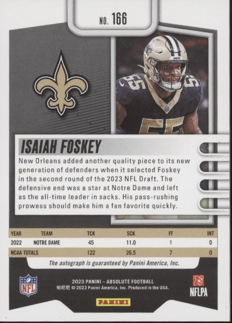 Isiah Foskey 2023 Panini Absolute Orange RC Auto 39/75 #166