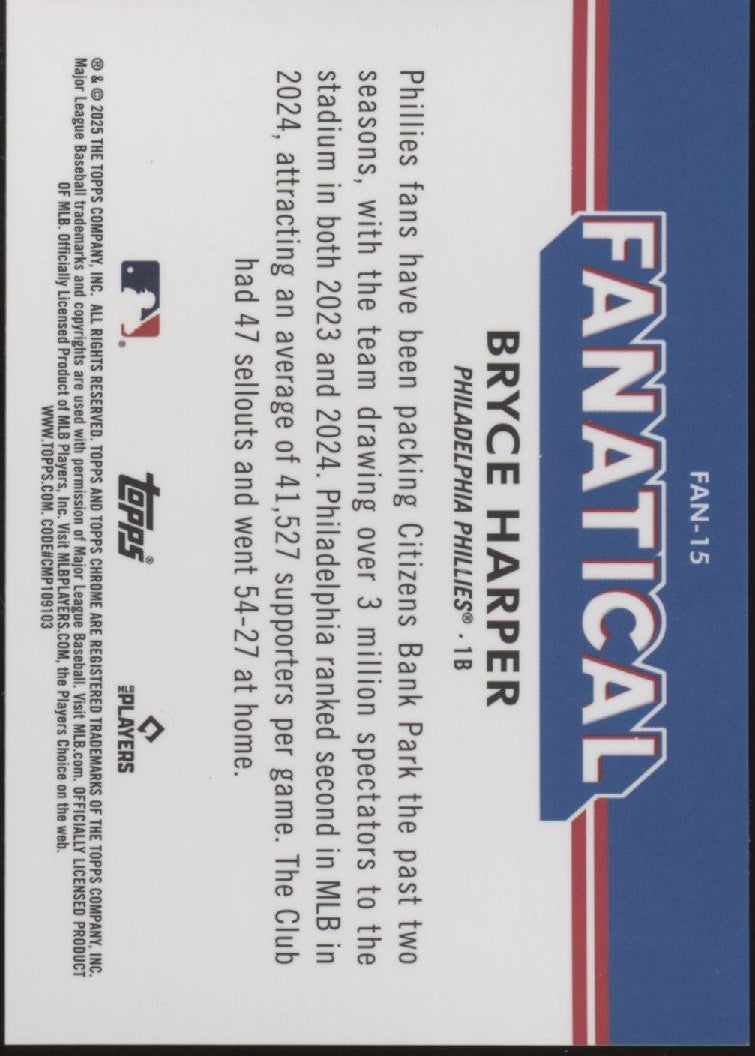 Bryce Harper 2025 Topps Chrome Fanatical Refractor #FAN-15