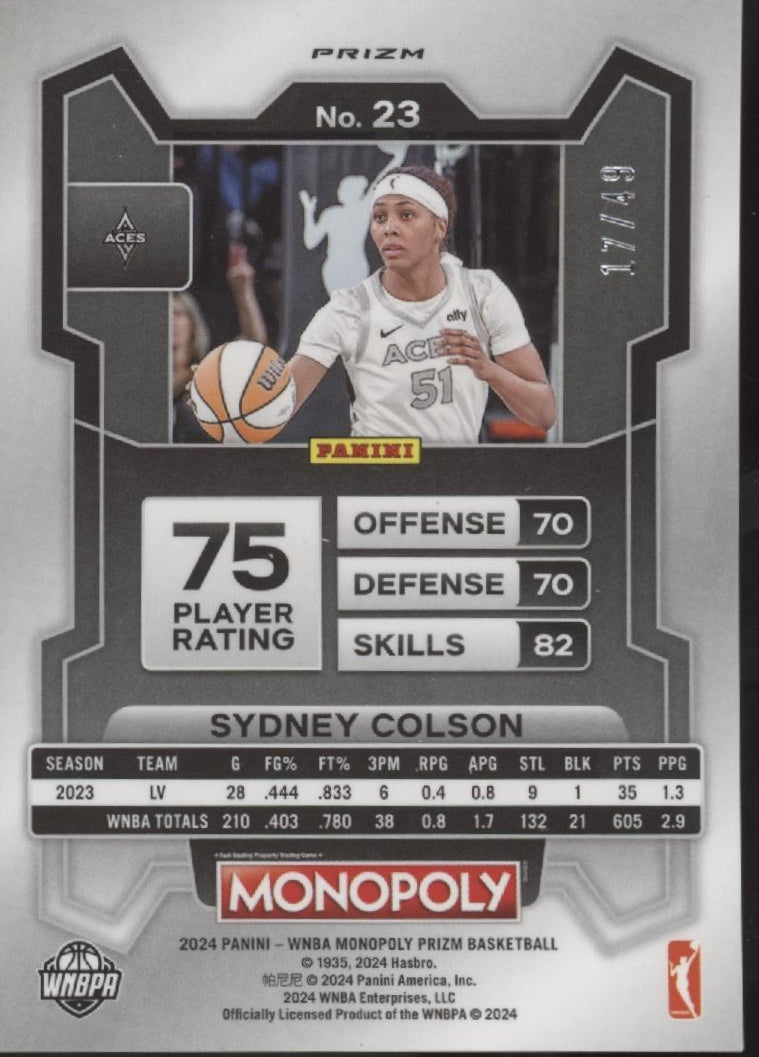 Sydney Colson 2024 Panini WNBA Monopoly Prizm Gold Prizm 17/49 #23