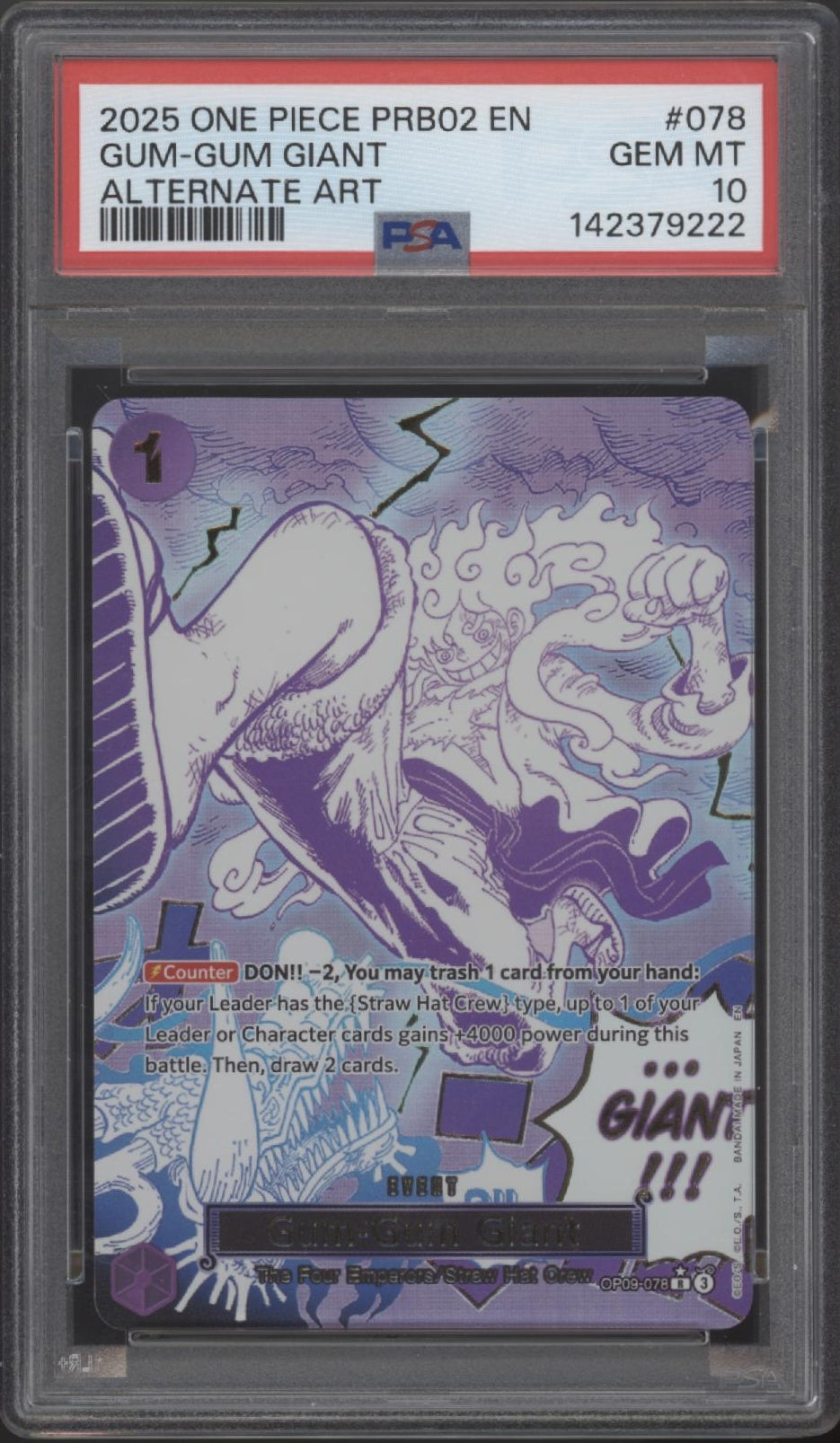 Gum-Gum Giant One Piece Card Game The Best Vol. 2 Alt Art #078 PSA 10 Gum-Gum Giant One Piece Card Game The Best Vol. 2 Alt Art #078 PSA 10