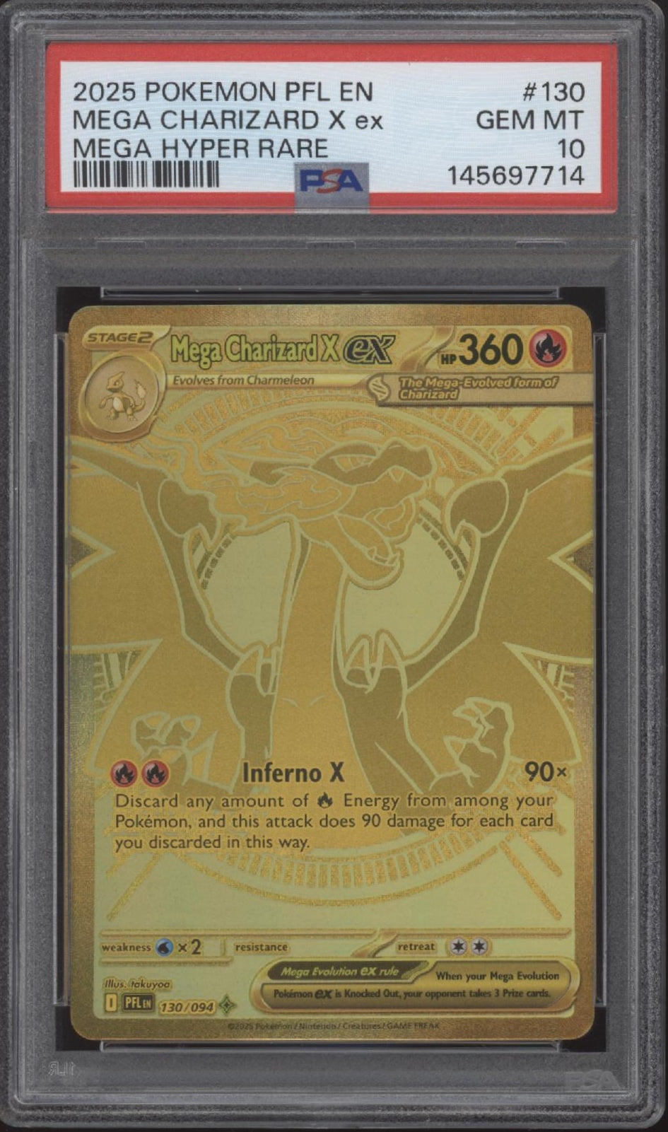 Mega Charizard X ex Pokemon Phantasmal Flames Mega Hyper Rare #130 PSA 10 Mega Charizard X ex Pokemon Phantasmal Flames Mega Hyper Rare #130 PSA 10