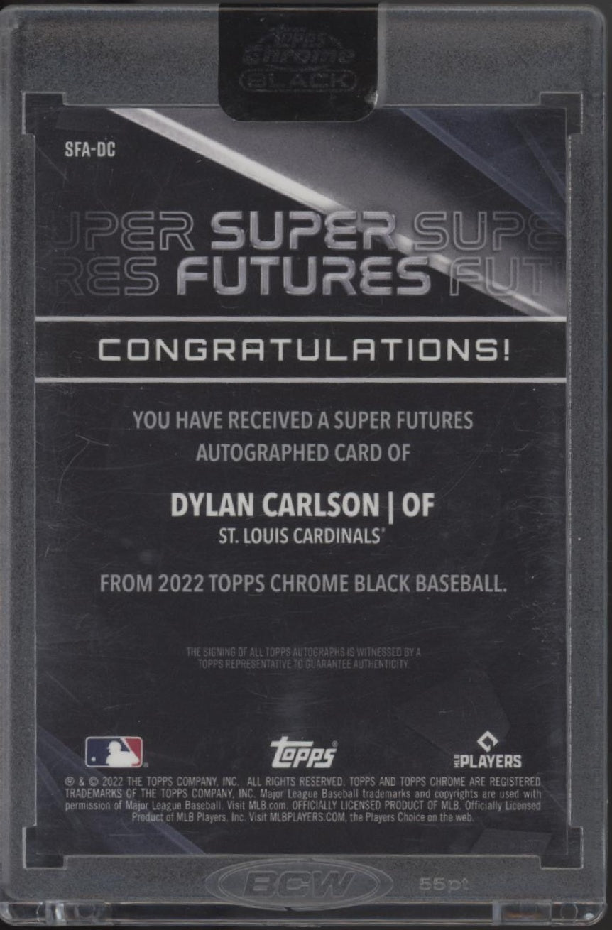 Dylan Carlson 2022 Topps Chrome Black Super Futures Gold Refractor Auto #SFA-DC