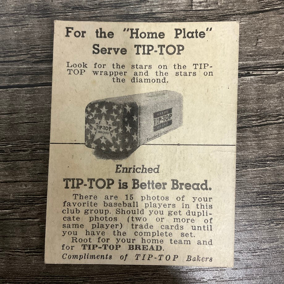 Bernard Creger 1947 Tip-Top Bread Baseball St. Louis Cardinals