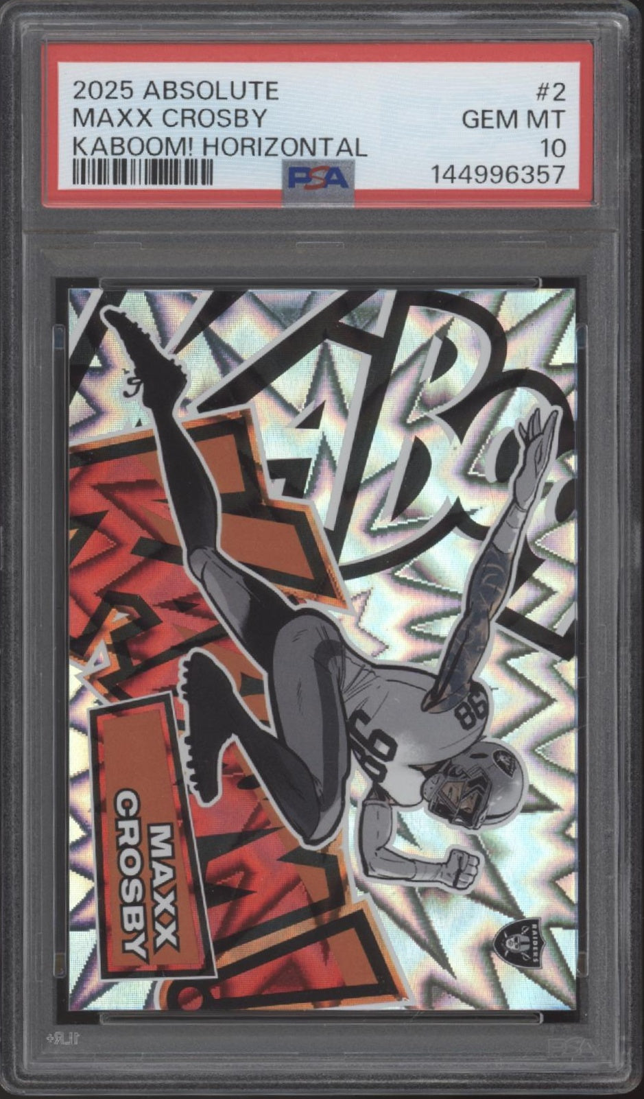 Maxx Crosby 2025 Panini Absolute Kaboom! Horizonal #2 PSA 10