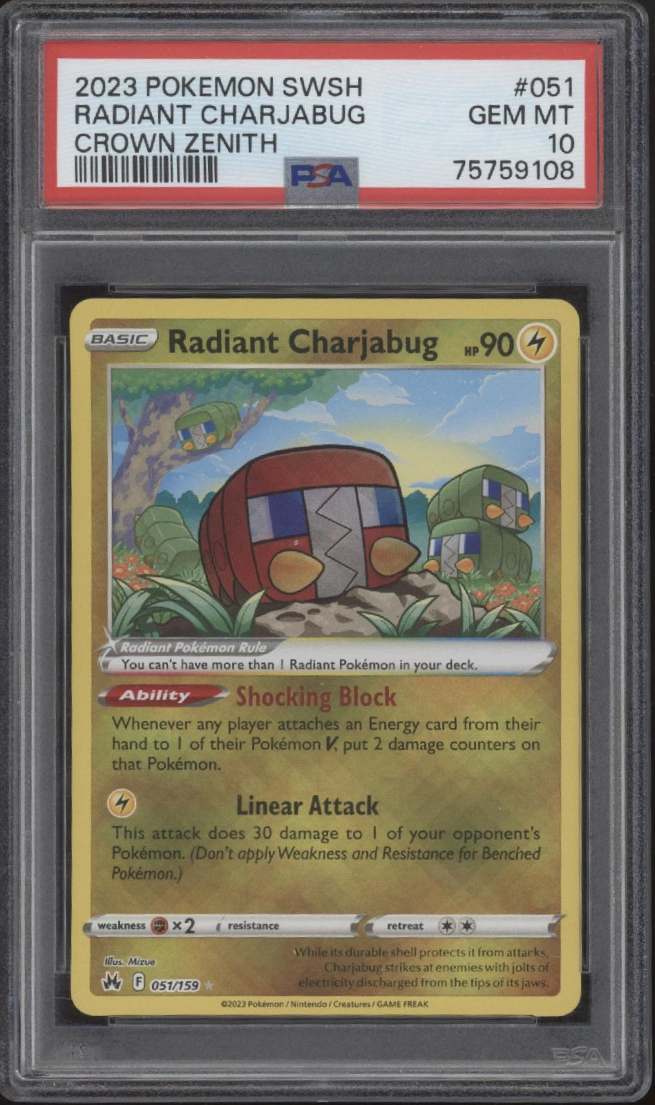 charjabug pokemon card Radiant Charjabug Pokemon Crown Zenith #051 PSA 10