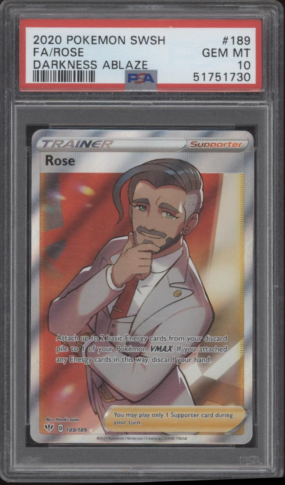 Rose Pokemon Darkness Ablaze Full Art #189 PSA 10