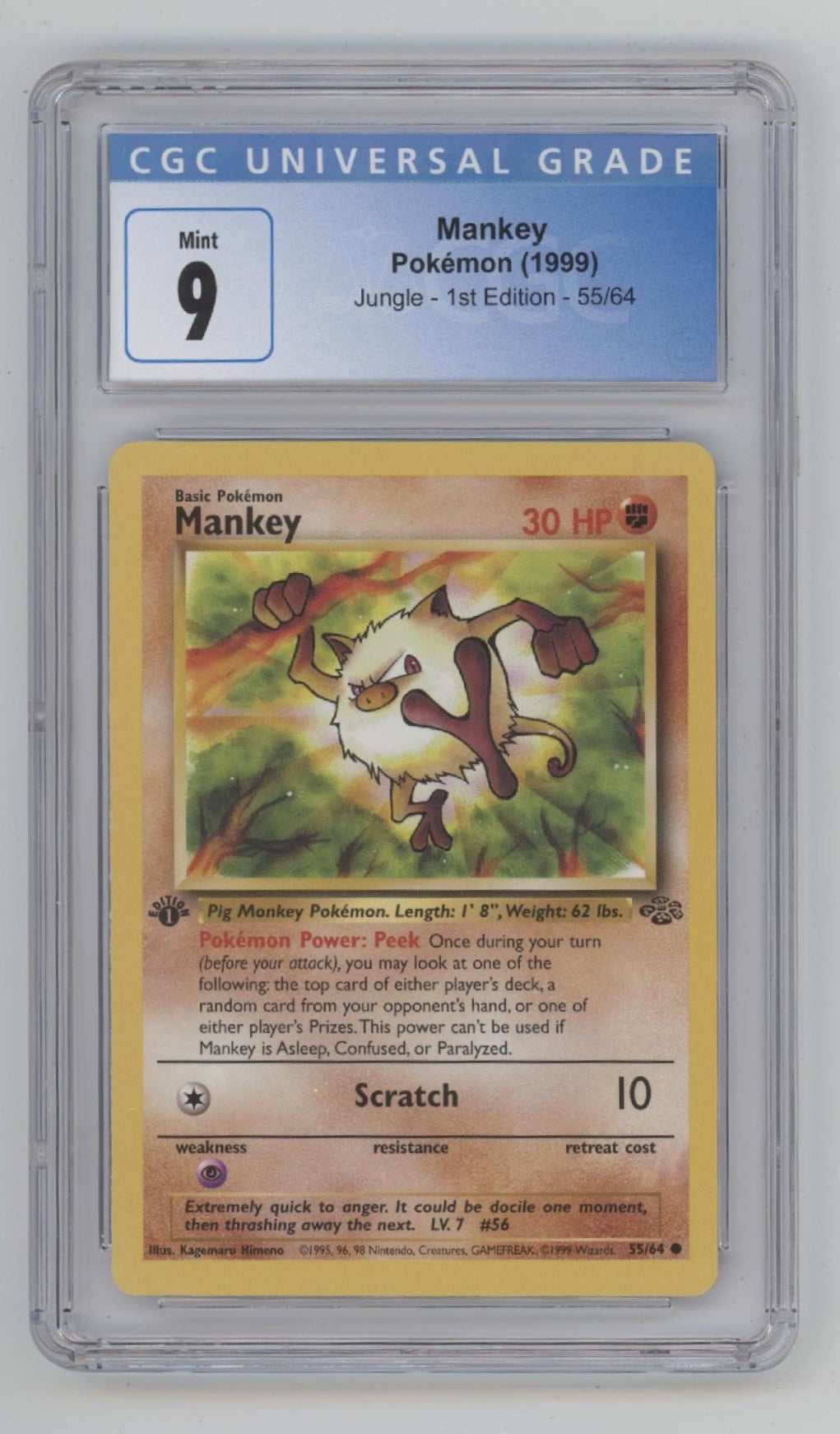 Mankey Pokemon Jungle 1st Edition #55 CGC 9 Mankey Pokemon Jungle 1st Edition #55 CGC 9