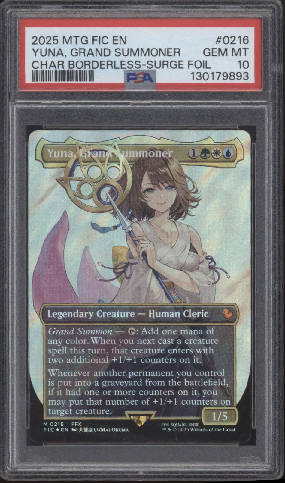 Yuna Grand Summoner MTG Final Fantasy Character Bordless Surge Foil PSA 10 Yuna Grand Summoner MTG Final Fantasy Character Bordless Surge Foil PSA 10