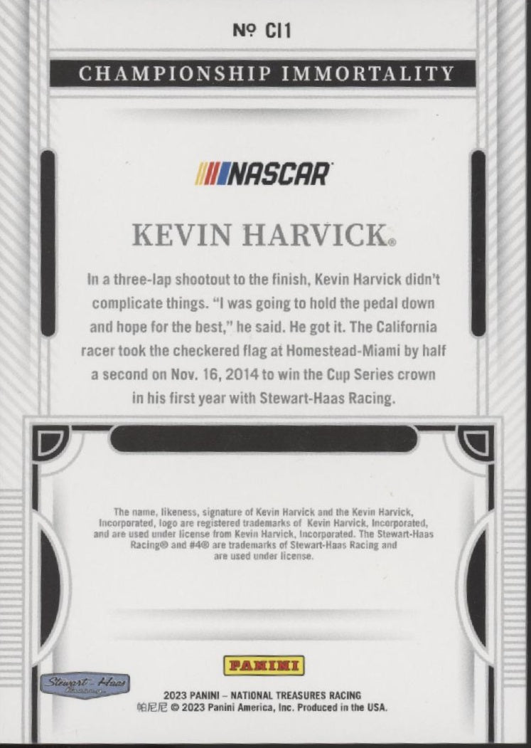 Kevin Harvick 2023 Panini National Treasures Championship Immortality 02/25