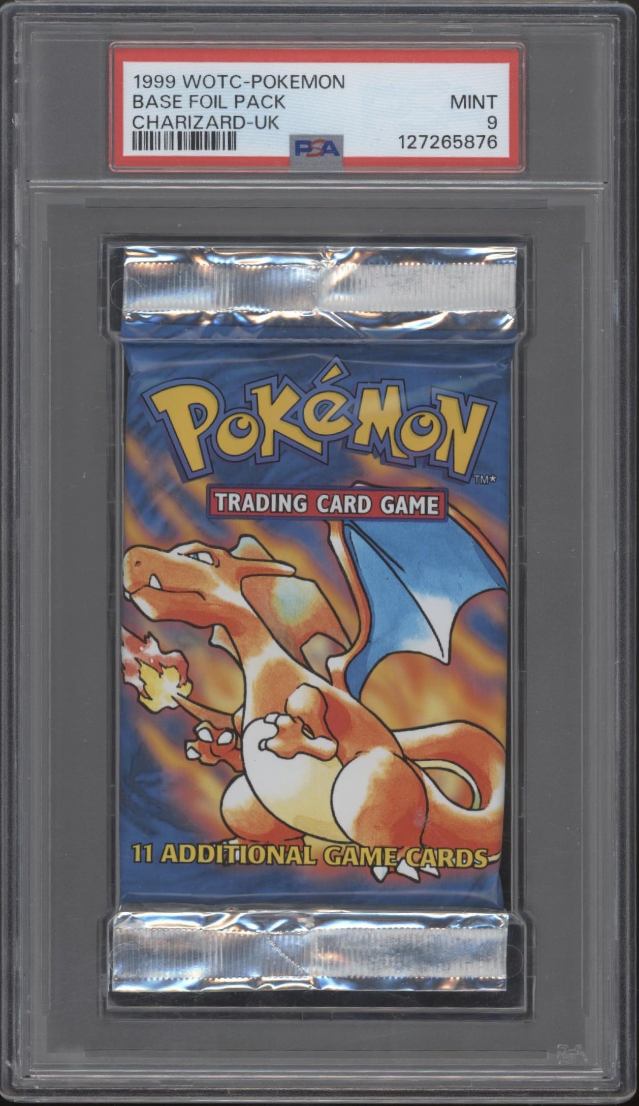 Base Set Pokemon Foil Charizard UK Booster Pack PSA 9 #1 Base Set Pokemon Foil Charizard UK Booster Pack PSA 9 #1
