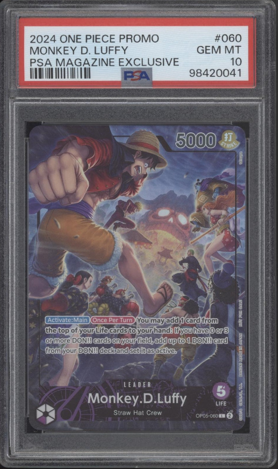 one piece card game gear 4 luffy Monkey D Luffy One Piece Card Game PSA Magazine Exclusive Promo #060 PSA 10