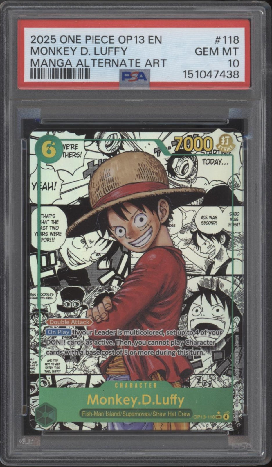one piece card game manga Monkey D Luffy One Piece Card Game OP13 Manga Alternate Art #118 PSA 10