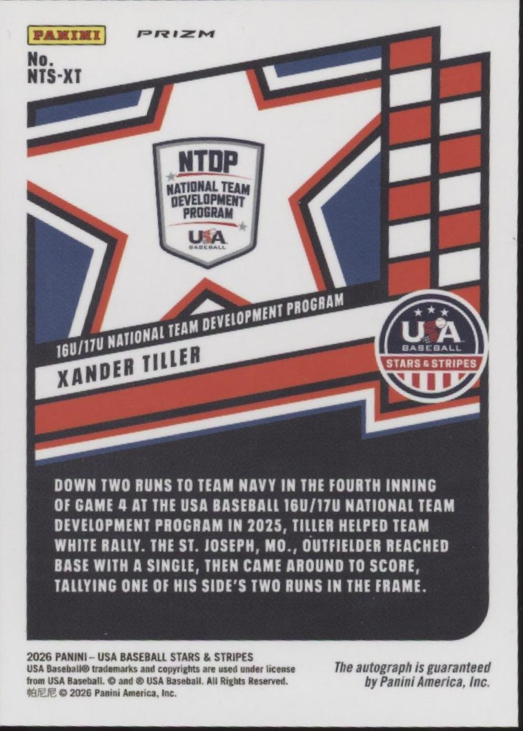 Xander Tiller 2026 Panini USA Stars & Stripes Green Prizm Auto #NTS-XT