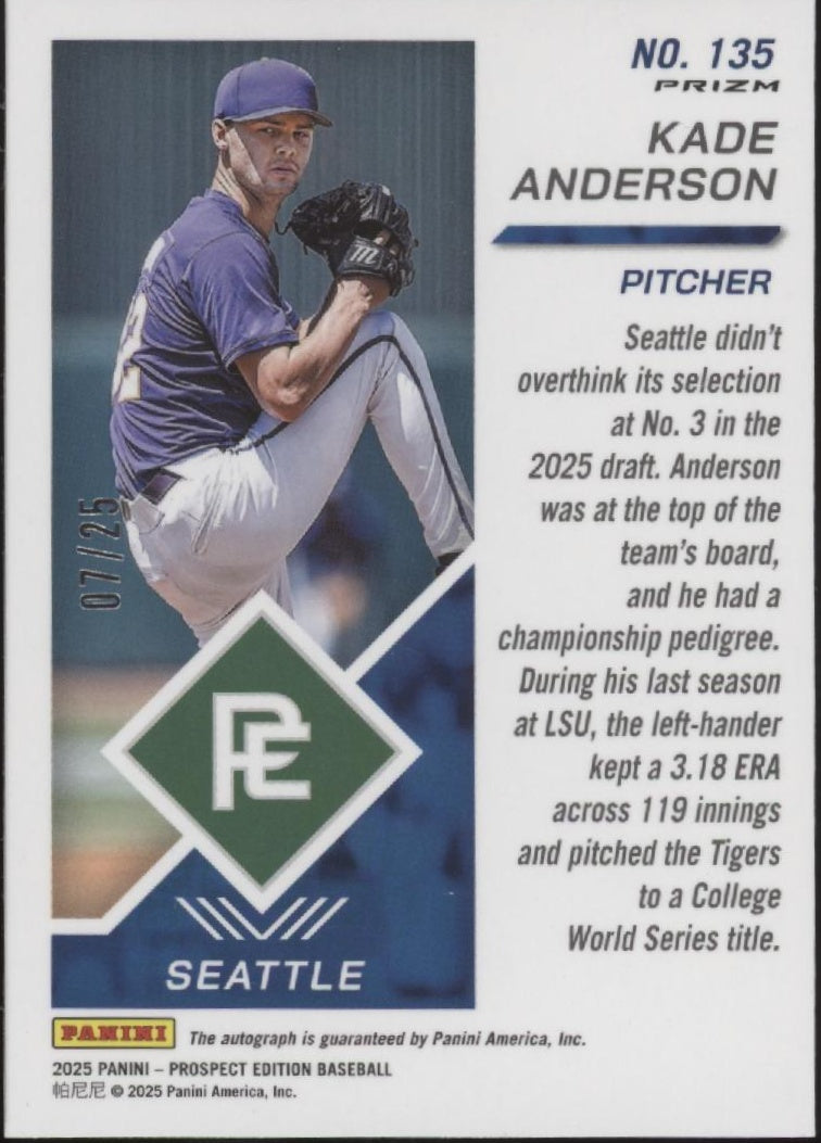 Kade Anderson 2025 Panini Prospect Edition Mojo Prizm Auto 07/25 #135