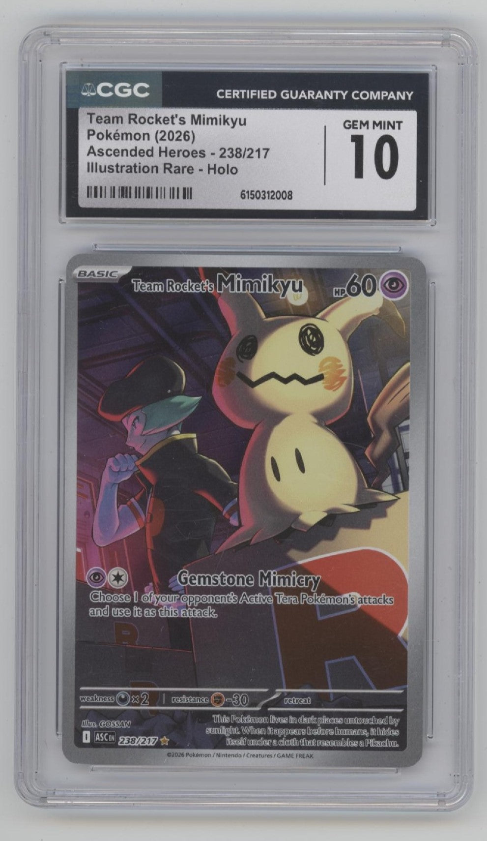 mimikyu rare card pokemon Mimikyu certified PSA 10 Gem 2026 Pokemon Team Rocket's Mimikyu