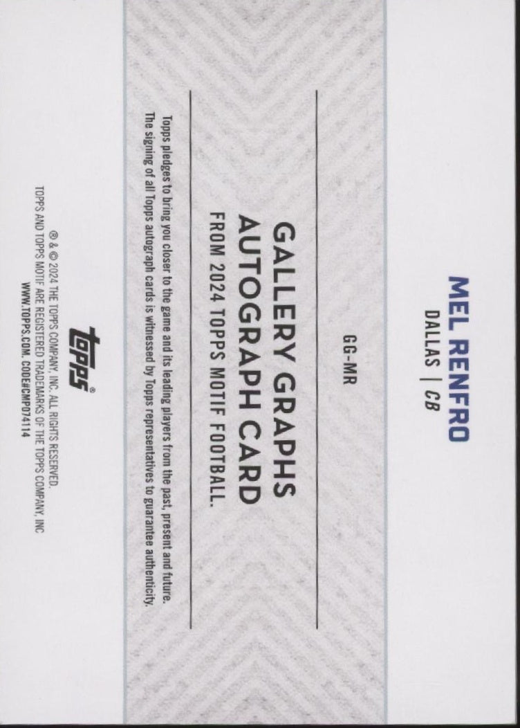 Mel Renfro 2024 Topps Motif Gallery Graphs Auto 06/49 #GG-MR