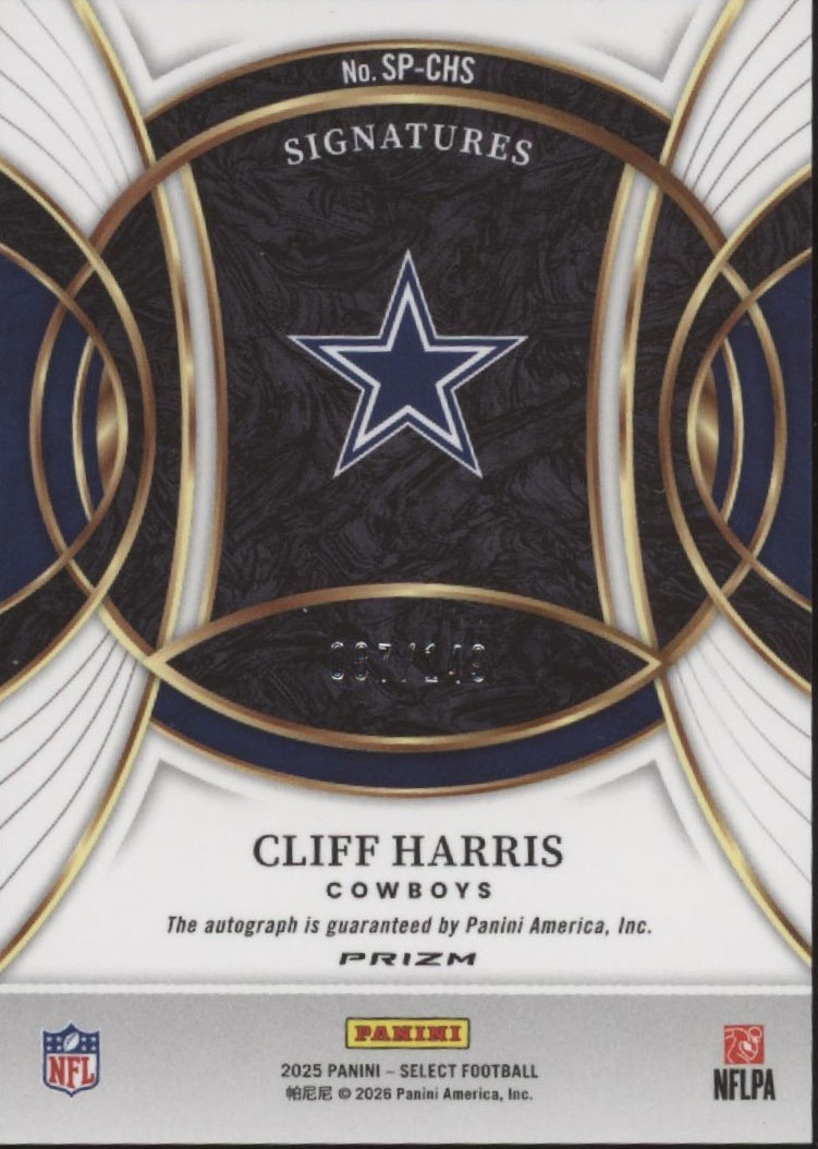 Cliff Harris 2025 Panini Select Blue Prizm Auto 087/149 #SP-CHS
