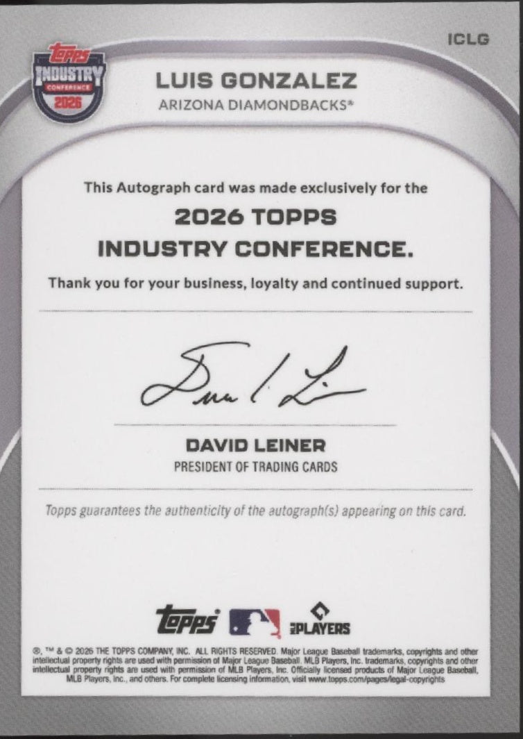 Luis Gonzalez 2026 Topps Industry Auto #ICLG