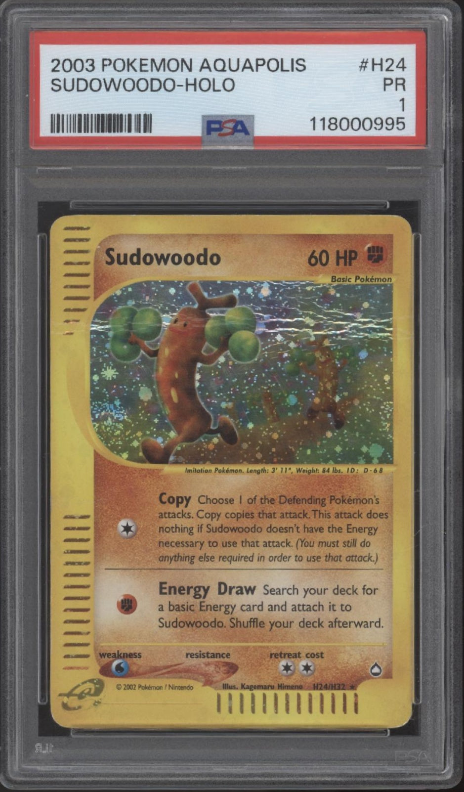 Sudowoodo Pokemon Aquapolis Holo #H24 PSA 1