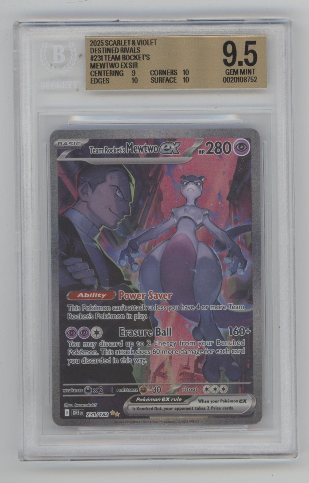Team Rockets Mewtwo ex Pokemon Destined Rivals Special Illustration Rare  BGS 9.5
