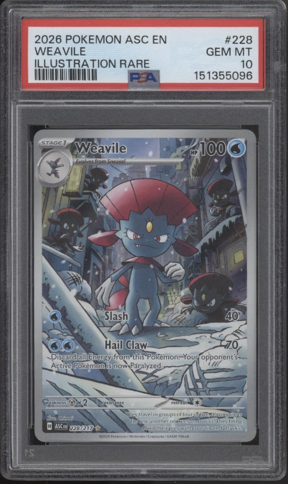 pokemon weavile card Weavile Pokemon Ascended Heroes Illustration Rare #228 PSA 10
