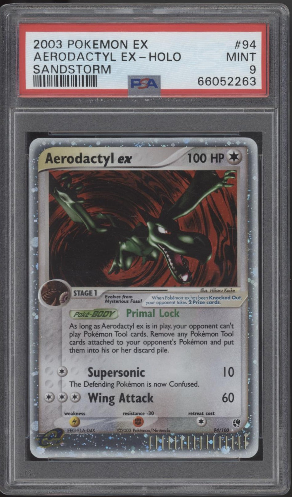 aerodactyl ex pokemon card Aerodactyl ex Pokemon Sandstorm Holo #94 PSA 9