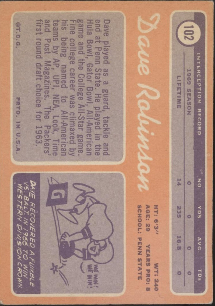 Dave Robinson 1970 Topps #102 Green Bay Packers