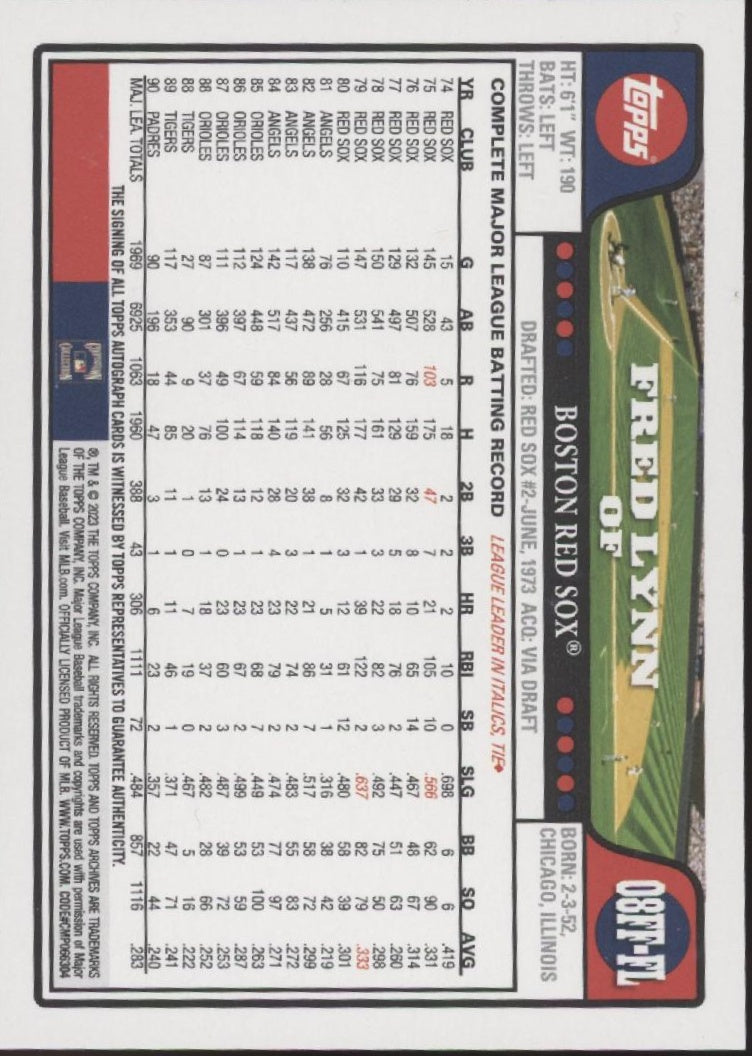 Fred Lynn 2023 Topps Archives Fan Favorites Auto #08FF-FL